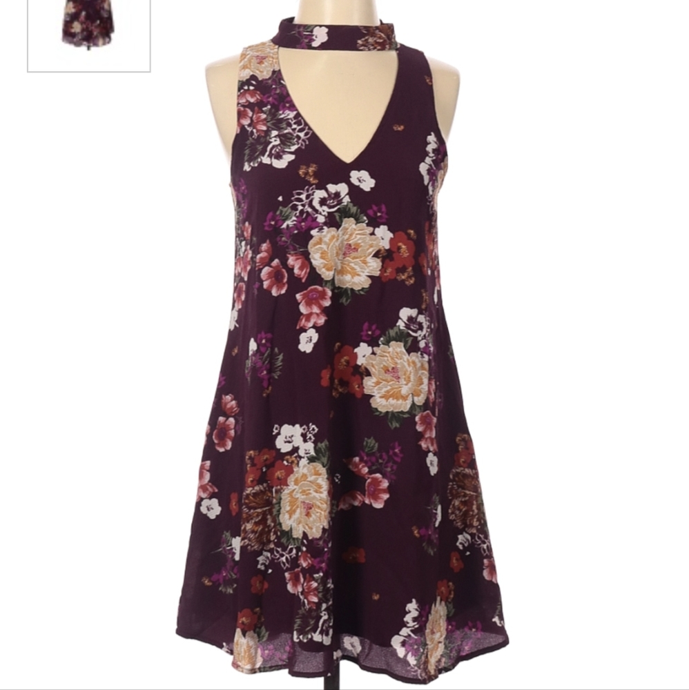 Cute Burgundy A-Line Floral Dress
